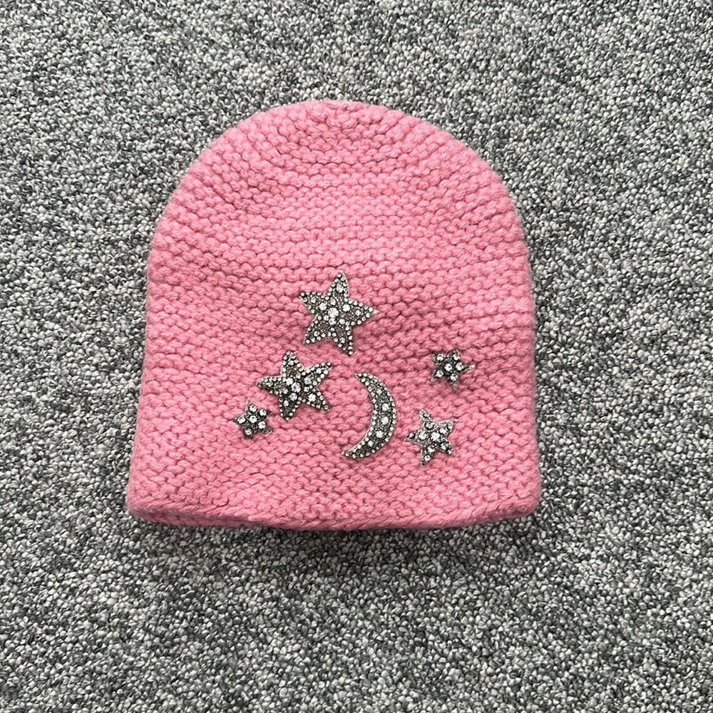 Jennifer Behr Galexia Stars and Moon Embellished Pink Knit Hat